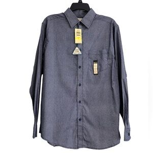 NWT Haggar Button Down Long Sleeve Shirt Navy With White Dots Size Medium
